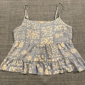 Altard State Blue Floral Patchwork Tiered Ruffle Cami Tank Top Cottage Women M